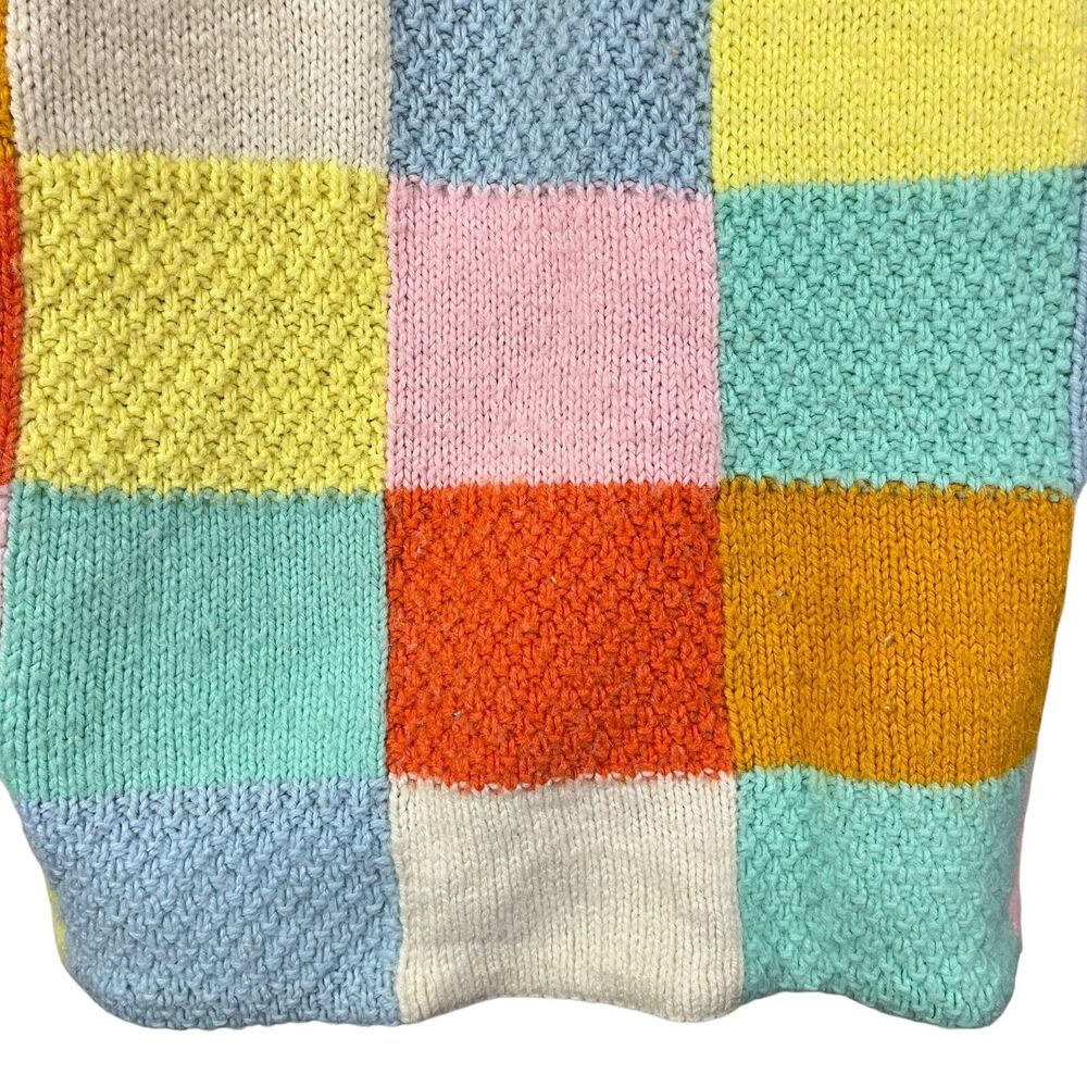 Vintage Peterpan Collar Brady Bunch Groovy Checkered Sweater 70s Patchwork M - Picture 11 of 14